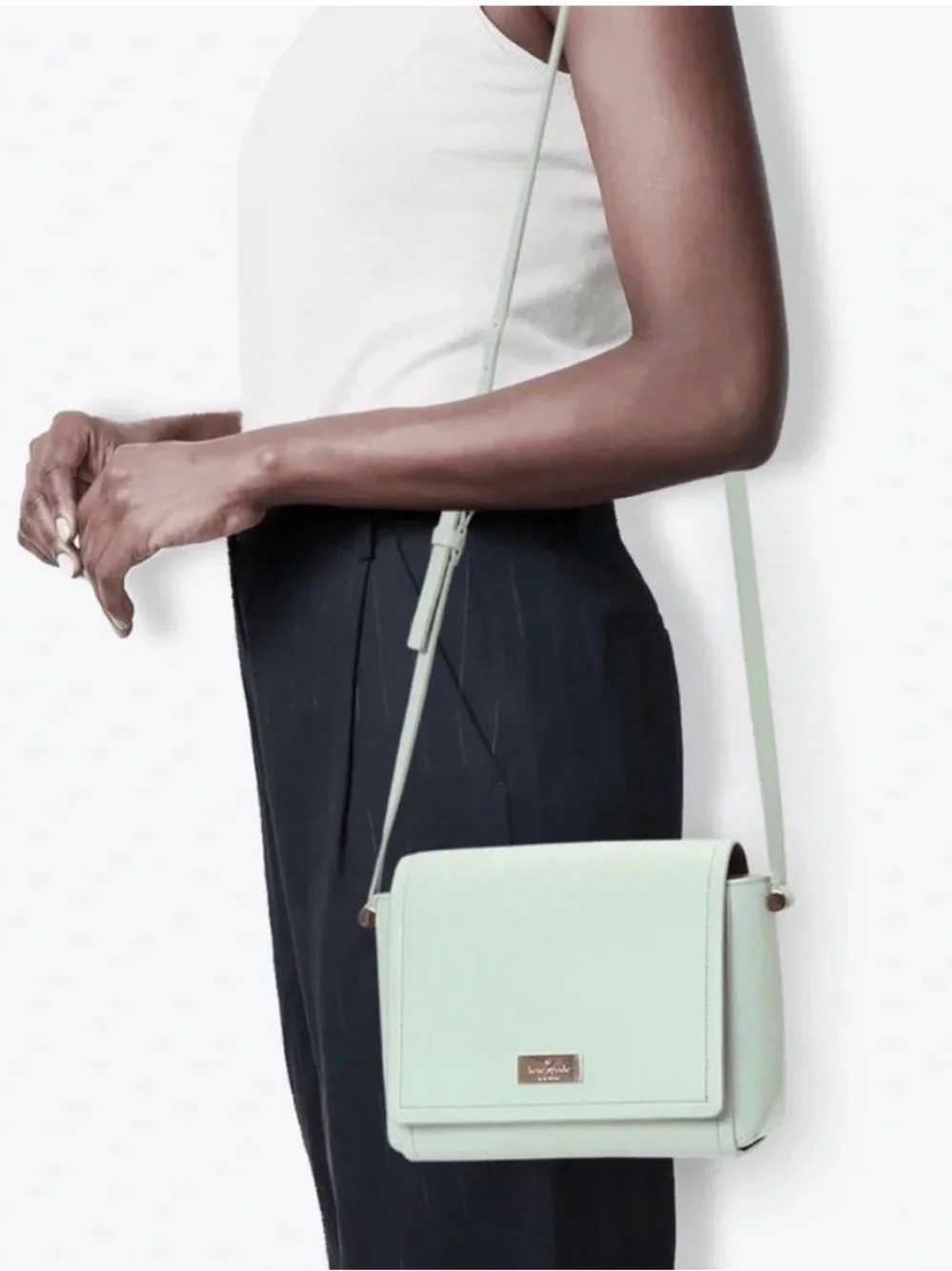 Kate Spade Leather Crossbody with Gold Logo Plate - mint green